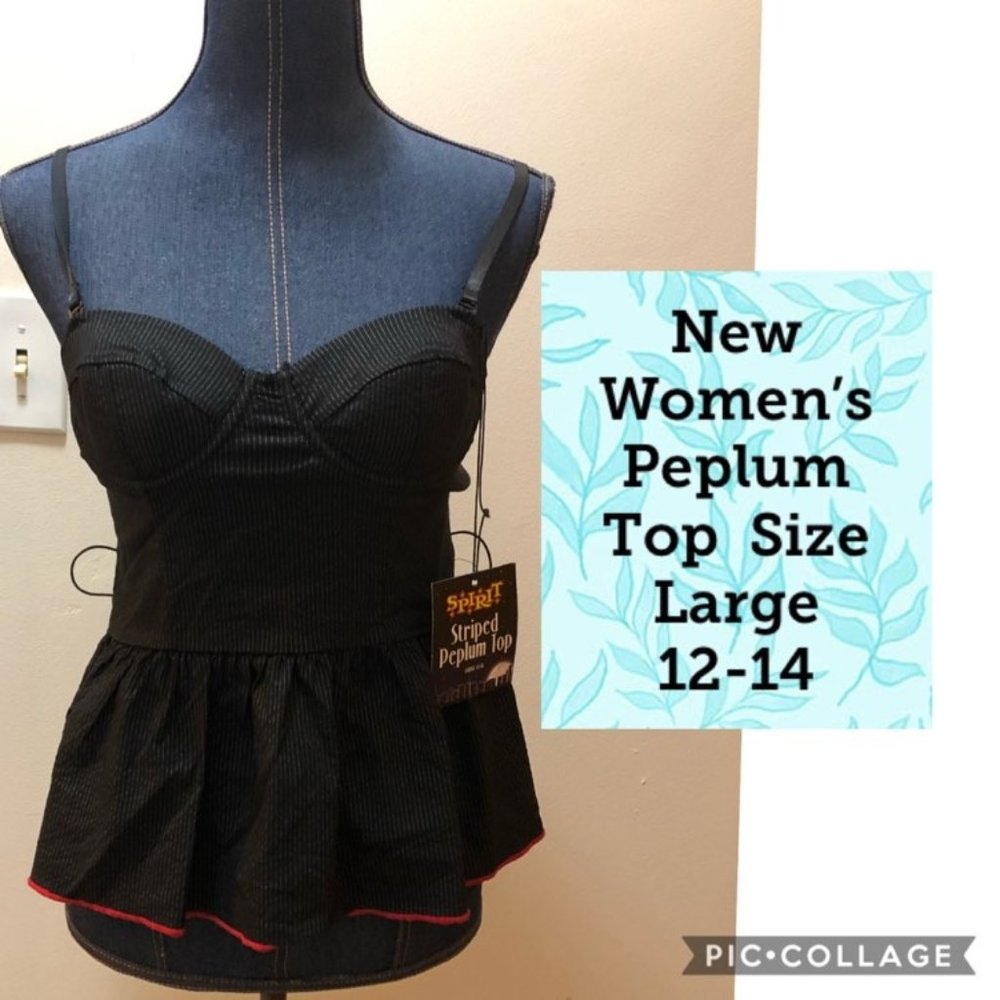 NEW WOMENS PEPLUM TOP-missing belt  SIZE 12-14